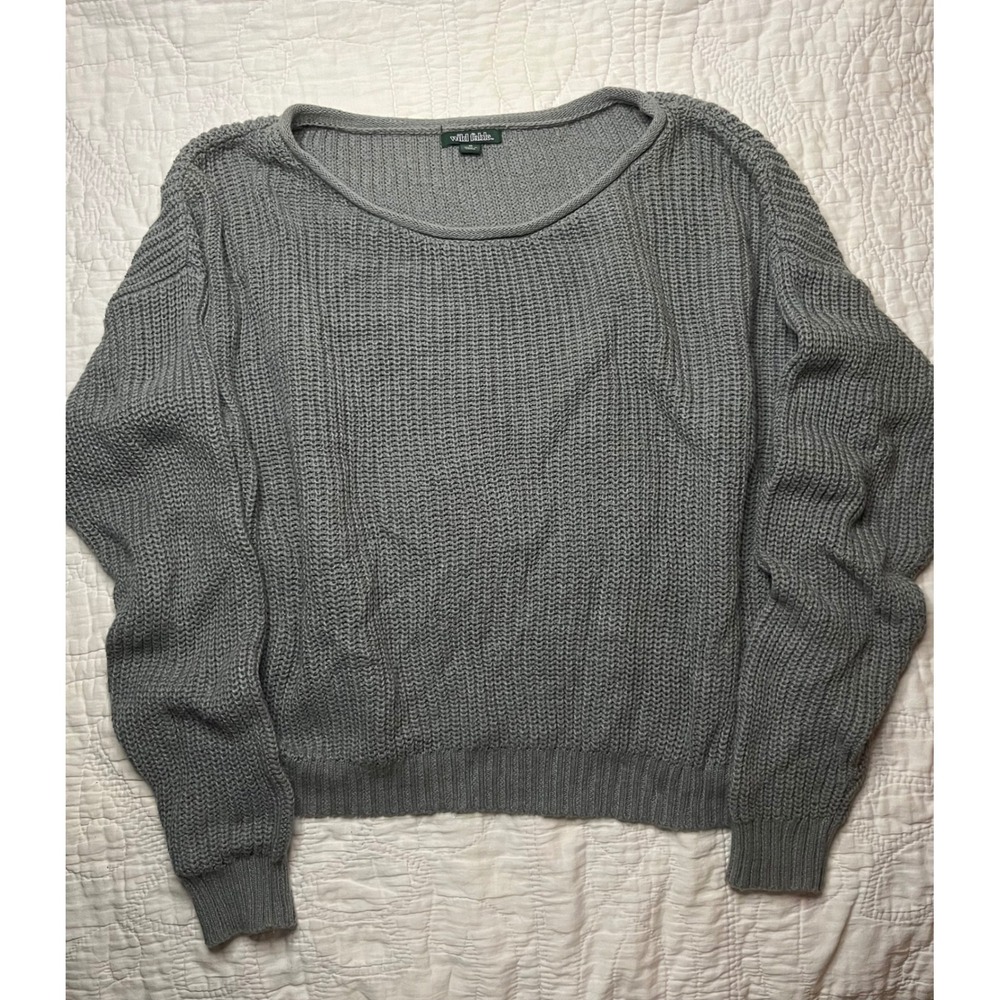 Wild Fable Gray Shaker Stitch Cropped Pullover Sweater Medium Long Sleeve
